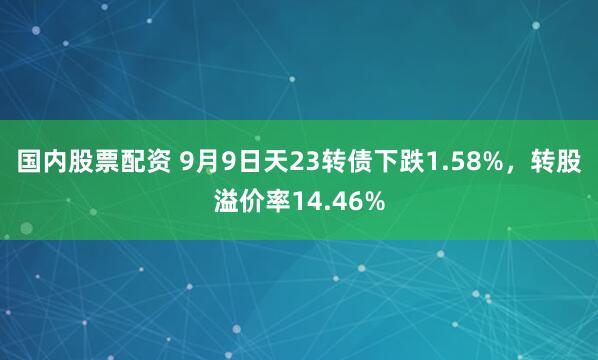 国内股票配资 9月9日天23转债下跌1.58%，转股溢价率14.46%